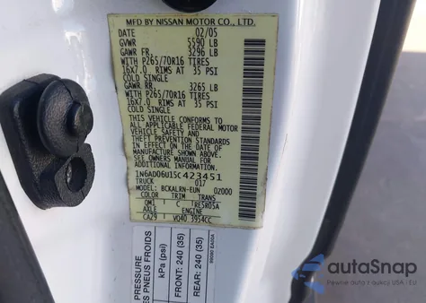 2005 Nissan Frontier Se z USA, uszkodzony, nr VIN 1N6AD06U15C423451